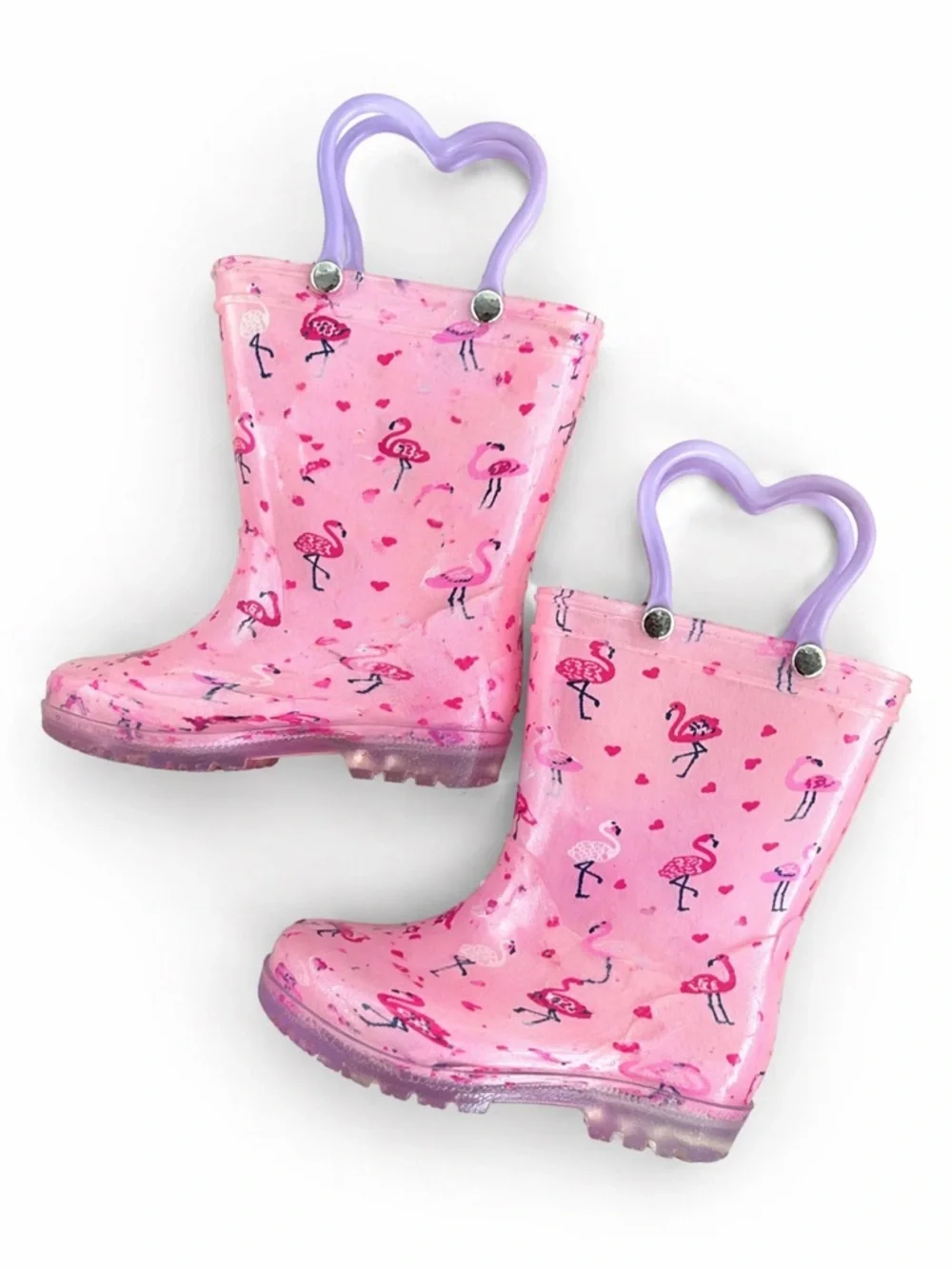 Girls Flamingo Rain Boots Pink LED Light Up Waterproof Girls Size 7